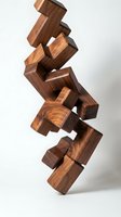 Wooden blocks falling in dynamic cascade motion showcasing natural wood grain texture and craftsmanship for creative design projects.