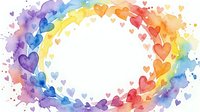 Watercolor rainbow heart frame with colorful splashes and paint drops on white background for romantic designs, wedding invitations and love themes.