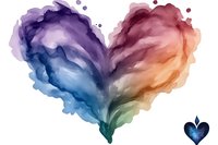 Watercolor heart with rainbow gradient colors and paint splatters on white background, romantic love symbol for Valentine's Day cards and wedding designs.