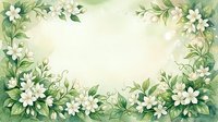 Watercolor floral frame with white flowers and green leaves on soft background for wedding invitations, greeting cards and spring decorations.