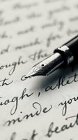 Fountain pen with ornate nib resting on handwritten letter with cursive script, suitable for writing, correspondence, literature, and stationery concepts.