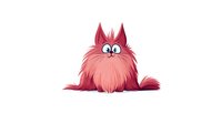 Funny pink furry monster character with big eyes and pointed ears on white background, suitable for children book illustrations and mascot designs.