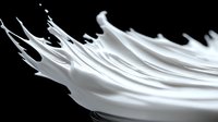 Dynamic white milk splash with flowing liquid waves and droplets against black background for dairy and beverage advertising campaigns.