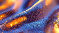 Macro shot of shimmering snake skin texture in vibrant orange and blue colors with detailed scales pattern creating abstract luxury background effect.