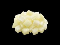 Diced onion pieces isolated on transparent background, ready for culinary design, recipe graphics, food packaging, cooking blogs, restaurant menus, and print-on-demand kitchen products.