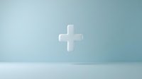 White medical cross symbol floating on soft blue background with minimalist design and clean aesthetic for healthcare and medical concepts.