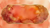 Watercolor abstract background in warm coral and gold tones with ornate decorative frame border, suitable for invitations, cards, and design projects.