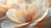Delicate plumeria flower petals in soft peach and white tones captured in dreamy macro photography with gentle morning light creating ethereal atmosphere.