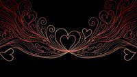 Elegant rose gold heart swirls and flourishes on black background for romantic wedding invitations, Valentine's Day cards and love-themed designs.