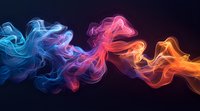 Colorful smoke waves in blue, purple, pink and orange creating abstract flowing shapes against dark background, dynamic motion effect for creative designs.