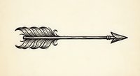 Hand-drawn arrow with feather fletching in vintage engraving style on beige background for rustic design projects and decorative elements.
