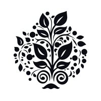 Elegant black silhouette of stylized plant with decorative leaves and spiral elements on white background. Isolated design for logo or nature branding.