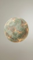 Glowing sphere with cracked jade surface and golden lightning patterns, isolated on neutral background. Suitable for sci-fi, fantasy, game design, and digital art projects.