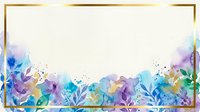 Watercolor floral border with gold frame on white background, isolated design element for invitations, cards, and decorative projects.