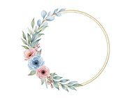Watercolor floral wreath with pink and blue flowers, eucalyptus leaves on transparent background. Isolated circular frame design for invitations, cards, and wedding stationery projects.