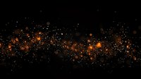Magical glowing orange particles and light bokeh effect scattered on black background, creating atmospheric festive sparkle pattern.