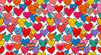 Colorful hearts seamless pattern with various shapes and expressions on white background. Repeating design tiles perfectly for wallpaper, fabric, wrapping paper.