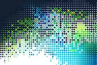 Abstract dotted pattern with gradient transition from dark background to bright turquoise and green circles, creating dynamic modern composition for tech designs.