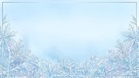 Frost-covered plants and icy foliage create a serene winter border frame with soft blue and purple tones, suitable for seasonal designs and holiday backgrounds.