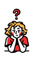 Cartoon character with blonde hair and red shirt pondering with question mark above head, isolated on white background for educational materials.