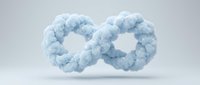 Blue cloud infinity symbol floating on white background representing endless possibilities and eternal concepts for creative projects.
