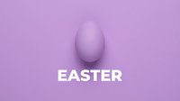 Minimalist Easter egg in pastel purple on a matching background with bold white text, perfect for spring holiday greeting cards and social media.