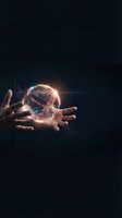 Hands holding glowing digital globe with luminous network connections on dark background, representing global technology and innovation.