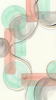 Abstract watercolor composition with flowing circles and geometric shapes in mint green, coral pink and neutral tones for modern interior design.