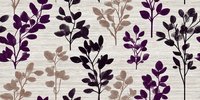 Elegant botanical pattern with purple and beige leaf silhouettes on textured light background, creating a sophisticated natural design for home decor.