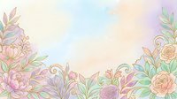 Soft watercolor floral background with pastel roses and golden outlines, perfect for wedding invitations, greeting cards, and romantic designs.