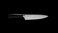 Chef knife with black handle isolated on transparent background, ready for kitchen design, clipart, t-shirt graphics, print-on-demand products, stickers, and sublimation projects.