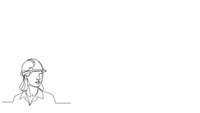Young female construction worker wearing hard hat and work shirt in minimalist line art style on white background for professional design projects.