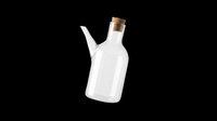 Glass oil or vinegar bottle with cork stopper and side spout, isolated on transparent background, ready for kitchen, product design, clipart, stickers, and print on demand use.