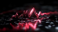 Glowing red financial chart line graph on dark background with reflection, showing market volatility and trading analysis data visualization.