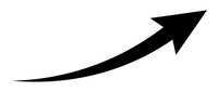 Black curved arrow pointing upward and right on white background isolated for business growth presentations and infographic design elements.