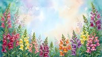 Watercolor wildflower meadow with colorful blooms creating natural frame border on soft pastel background for spring garden designs and botanical artwork.