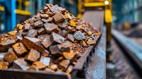 Rusty metal scrap pieces and industrial waste material piled on manufacturing floor, selective focus on heap of corroded steel parts in factory setting.