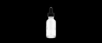 Clear glass dropper bottle with black pipette cap isolated on transparent background, ready for cosmetics, essential oils, serums, and skincare product packaging designs for print-on-demand and sublimation projects.