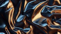 Luxurious dark blue and copper metallic fabric with elegant folds and waves creating dramatic light effects and reflective surface texture for luxury backgrounds.