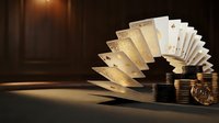 Flying banknotes and golden coins in dramatic lighting representing financial success, wealth growth, and money flow for business concepts.