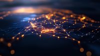 Global network connections with glowing nodes and data pathways representing digital communication, internet infrastructure and worldwide connectivity.