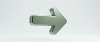 Green 3D arrow pointing right on white background isolated for web design presentations business graphics navigation interface elements.