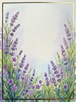 Watercolor lavender flowers frame with empty space for text on textured paper background for wedding invitations, greeting cards and botanical designs.