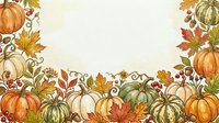Autumn harvest border with pumpkins, gourds, and fall leaves arranged on cream background. Isolated design element suitable for seasonal greeting cards, invitations, and autumn-themed projects.