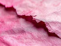 Pink textured surface with jagged edge and dramatic shadows creating abstract landscape-like formation, macro photography showing detailed surface texture and depth.