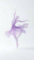 Graceful female dancer silhouette in flowing purple smoke effect on light background, artistic movement and elegance concept for creative projects.