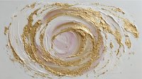 Swirling abstract pattern with gold metallic texture and white cream background creating dynamic spiral movement. Luxury cosmetic skincare concept art.