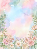 Soft watercolor background with delicate hand-drawn florals and foliage borders in pastel pink, peach, and cream tones. Isolated design element ready for invitations, greeting cards, and stationery projects.