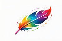 Vibrant rainbow colored feather with paint splatter effect isolated on white background, perfect for creative design projects, logos, and artistic applications.