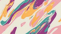 Vibrant abstract marble pattern with fluid swirls in purple, orange, teal and pink colors on white background creates dynamic flowing movement and energy.